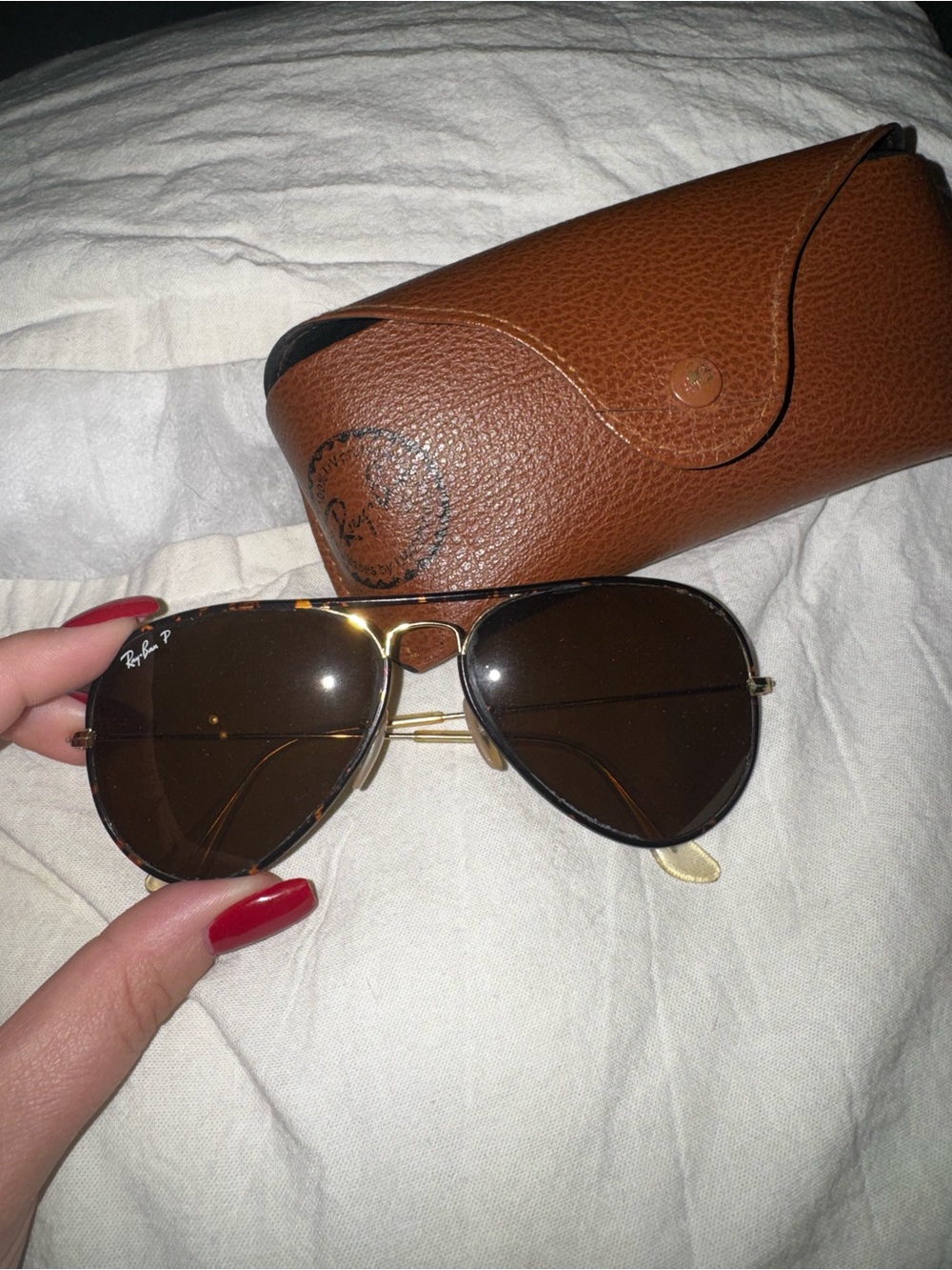 Ray-Ban Gold Frame Sunglasses with Brown Lenses and Brown Case